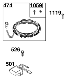 Alternator Group Diagram and Parts List for 44C777-0010-G1 400000 - 699999 Briggs and Stratton Engine